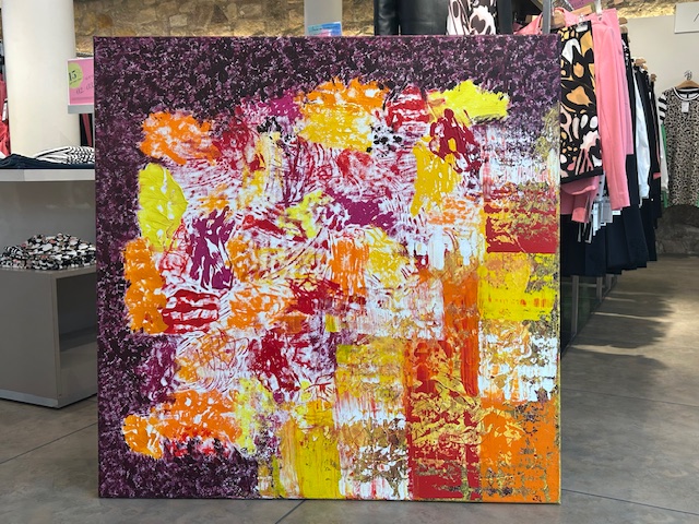 Werk in Pink, Orange & Gelb auf Purpur