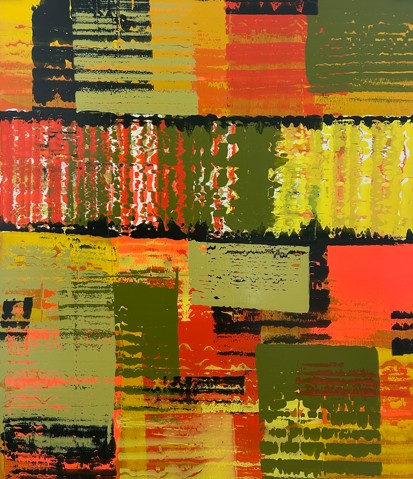 Abstraktes Gemälde „Erde und Feuer“, Acryl auf Leinwand, 100×120 cm